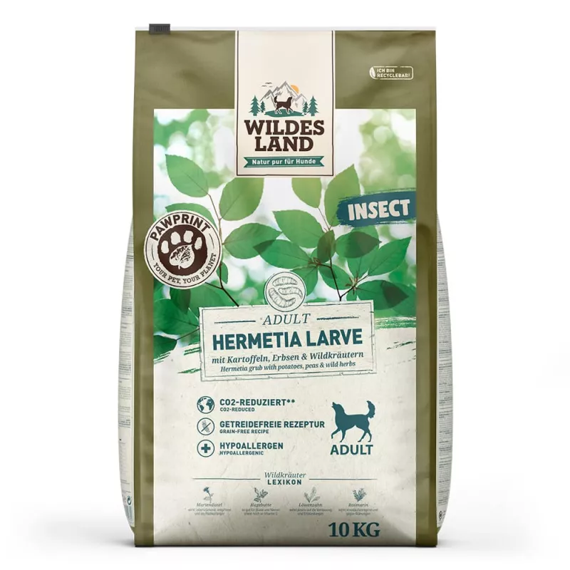 Wildes Land Trockenfutter Hermetia Larve mit Kartoffeln, Erbsen und Wildkräutern 10kg